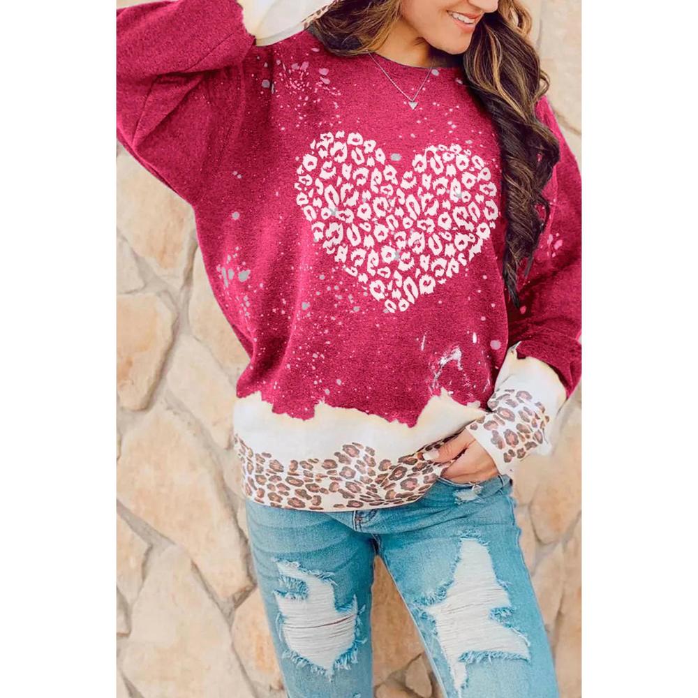 NEW SHEWIN heart leopard print sweatshirt in pink